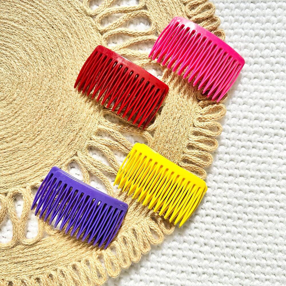 Vintage Unmarked Set 8 4 Pairs Red Yellow Purple Pink Side Hair Comb Barrettes